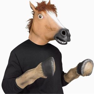 🩵Brown Horse Deluxe Full Head Latex Mask & Hooves
